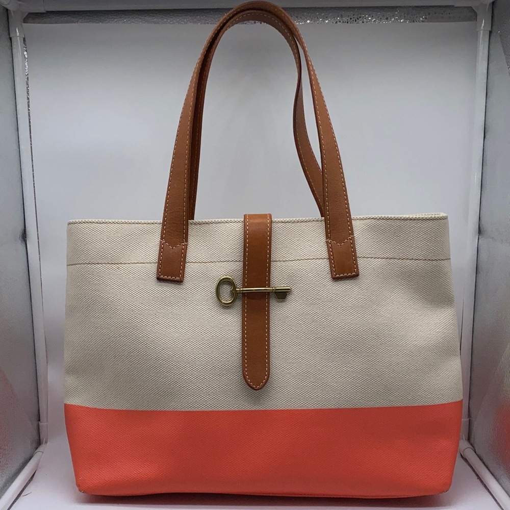 Fossil Austin Shopper Coral Women's Tote Shopping Bag Purse Leather Straps